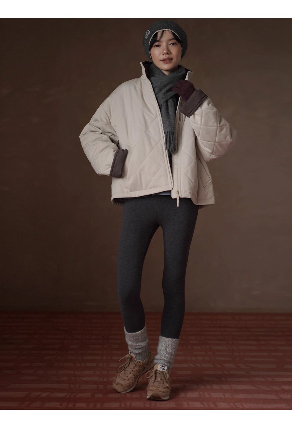 從容冬日保暖棉服立領廓形菱格絎線夾棉撞色顯瘦外套女