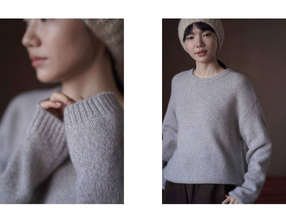 細膩如絲進口羊駝毛羊毛混紡柔軟蓬鬆圓領寬鬆顯瘦毛衣