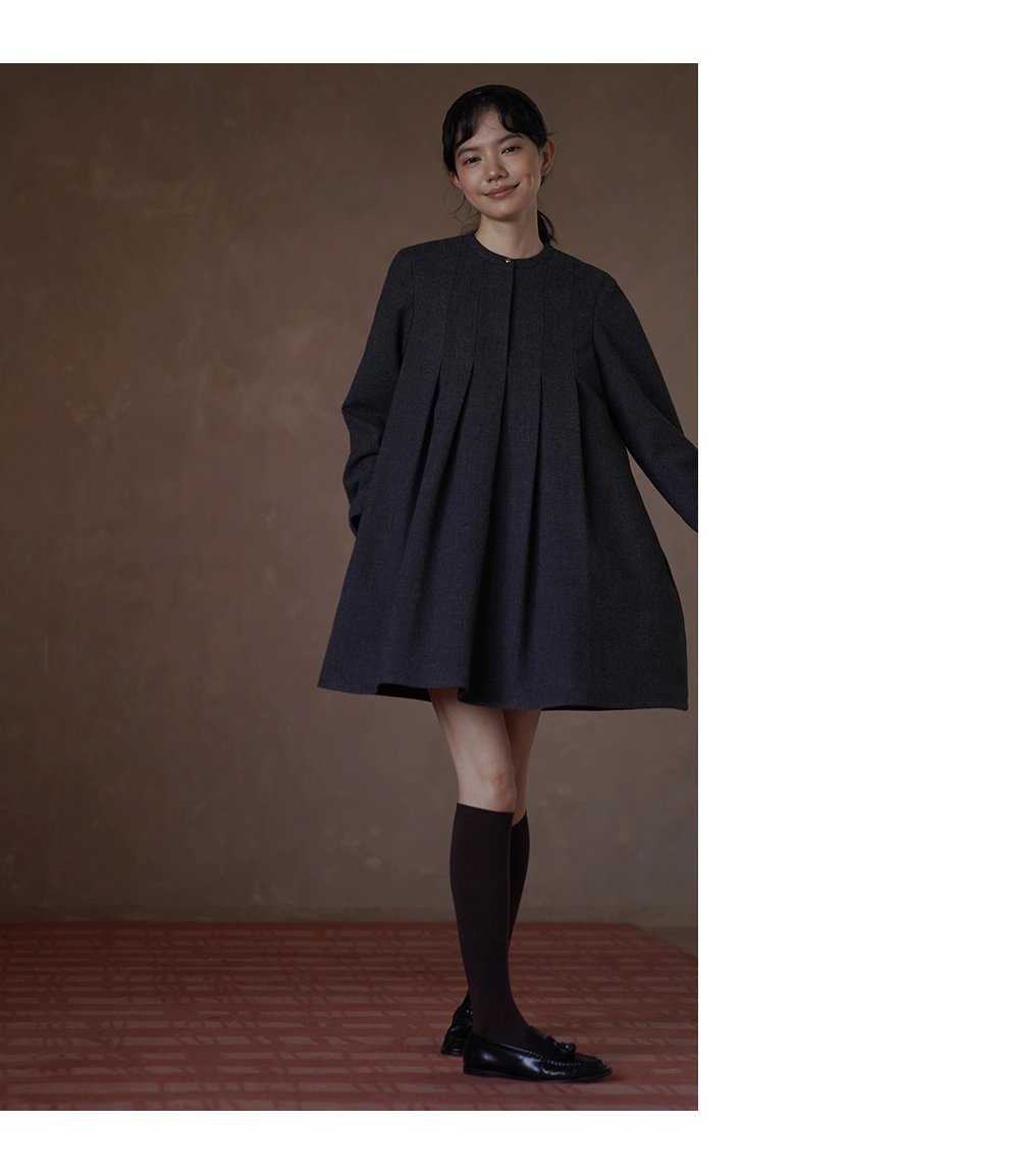 學院千金A字裙擺圓領半開門襟分割顯瘦短款加厚洋裝女