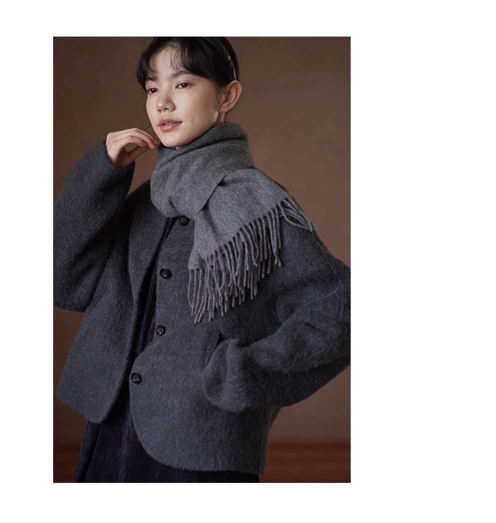 850g羊駝綿羊毛重磅雙面呢絨感寬鬆通勤顯瘦保暖外套女