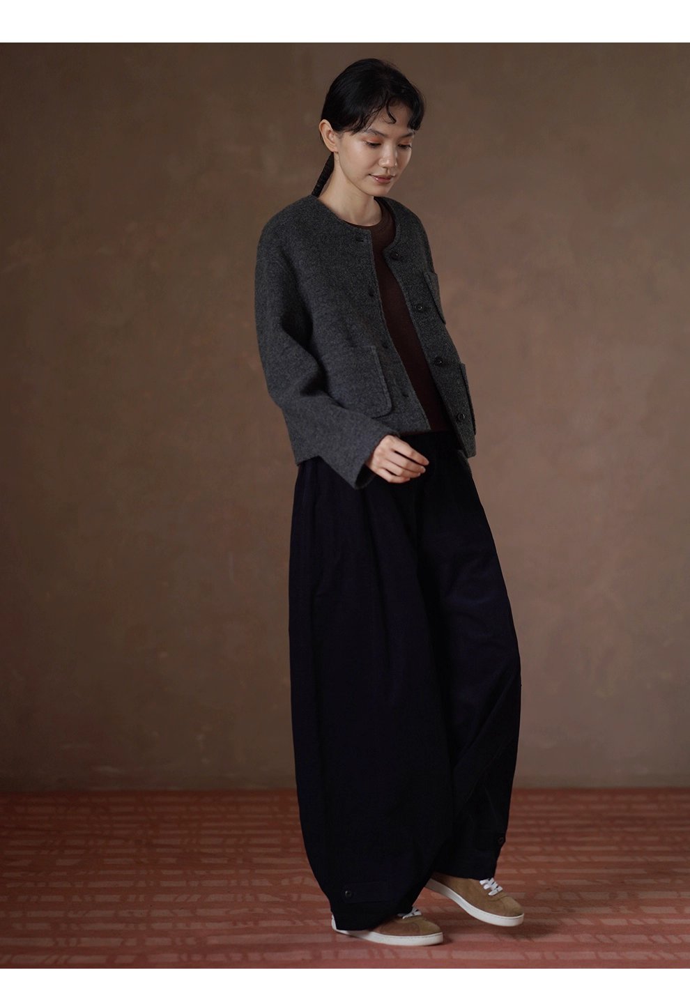 高克重高比例羊毛立絨毛呢外套短款圓領通勤顯瘦大衣女,高克重高比例羊毛立絨毛呢外套短款圓領通勤顯瘦大衣女,HBEW5097,高克重高比例羊毛立絨毛呢外套短款圓領通勤顯瘦大衣女,圓領排扣,羊毛混紡