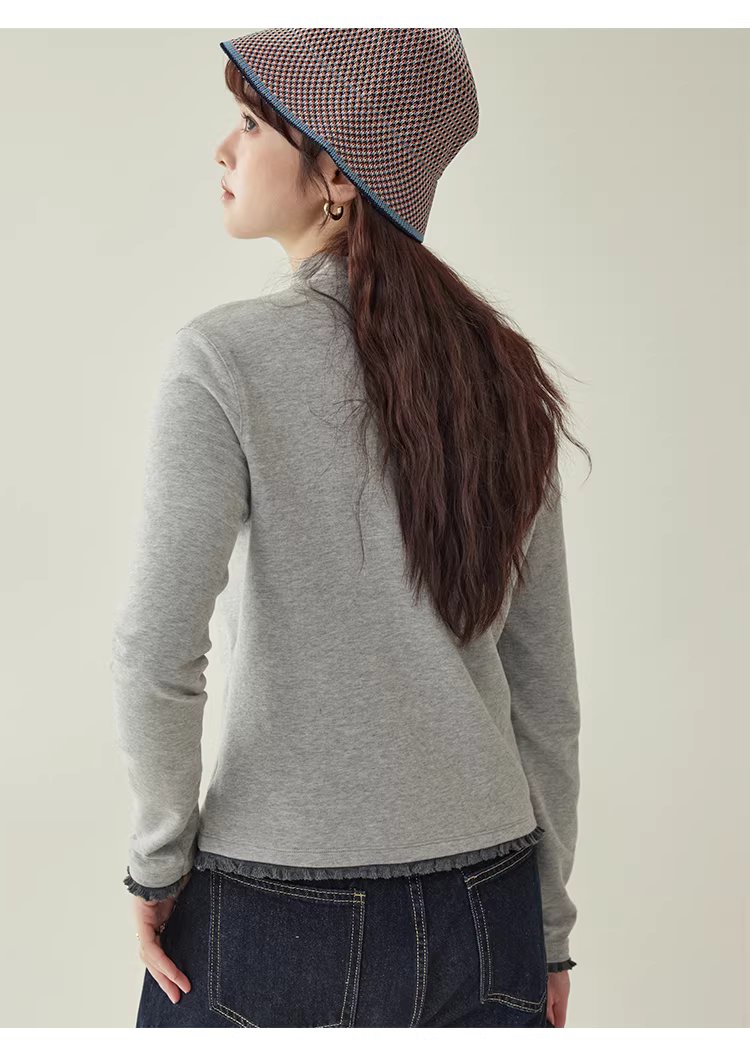 拼接螺紋邊半高領厚T恤女冬季新款灰色內搭上衣,拼接螺紋邊半高領厚T恤女冬季新款灰色內搭上衣,HBEW1143,拼接螺紋邊半高領厚T恤女冬季新款灰色內搭上衣,半高領,舒適面料