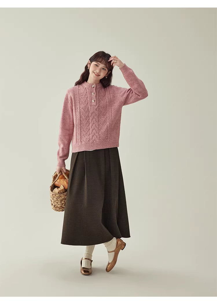 復古壓褶格紋高腰半身裙女25冬季新款a字中長裙,復古壓褶格紋高腰半身裙女25冬季新款a字中長裙,HBEW2031,復古壓褶格紋高腰半身裙女25冬季新款a字中長裙,復古格紋,高腰壓摺