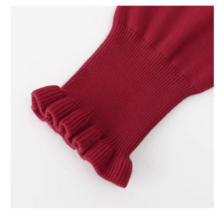 減齡紅色木耳邊雪花針織衫女冬新款內搭長袖上衣,減齡紅色木耳邊雪花針織衫女冬新款內搭長袖上衣,HBEW1152,減齡紅色木耳邊雪花針織衫女冬新款內搭長袖上衣,木耳邊,雪花針織