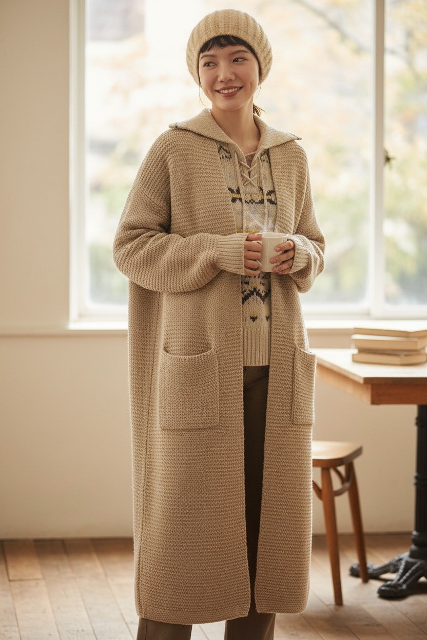 粗線加厚款毛衣外套秋冬慵懶風口袋針織開襟衫,粗線加厚款毛衣外套秋冬慵懶風口袋針織開襟衫,5W165014,粗線加厚款毛衣外套秋冬慵懶風口袋針織開襟衫,百搭實穿,粗針設計