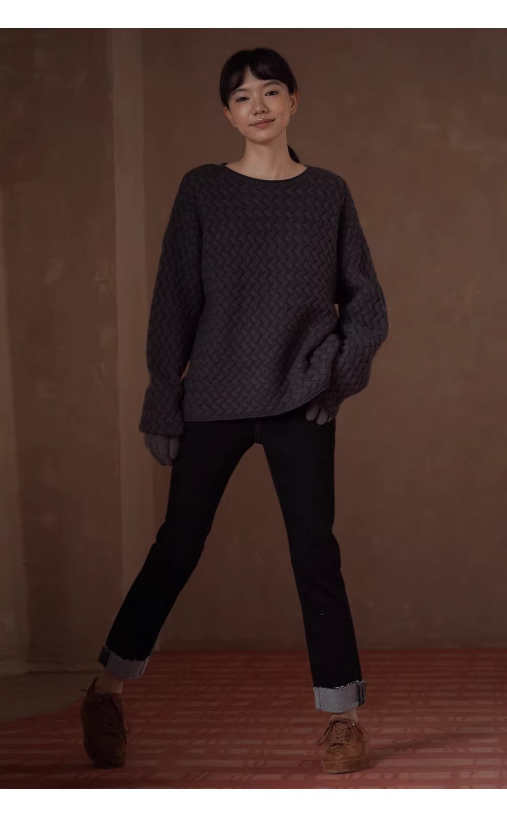 慵懶鬆弛立體編織提花肌理柔軟100羊毛寬鬆顯瘦圓領毛衣,慵懶鬆弛立體編織提花肌理柔軟100羊毛寬鬆顯瘦圓領毛衣,HBEW1165,慵懶鬆弛立體編織提花肌理柔軟100羊毛寬鬆顯瘦圓領毛衣,立體編織,羊毛100%