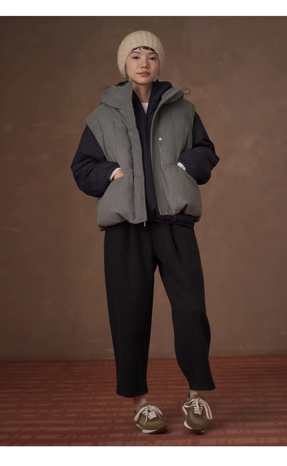 簡約常青馬甲柔軟仿毛呢質感連帽寬鬆棉服疊穿休閒外套,簡約常青馬甲柔軟仿毛呢質感連帽寬鬆棉服疊穿休閒外套,HBEW5121,簡約常青馬甲柔軟仿毛呢質感連帽寬鬆棉服疊穿休閒外套,連帽背心,保暖舒適