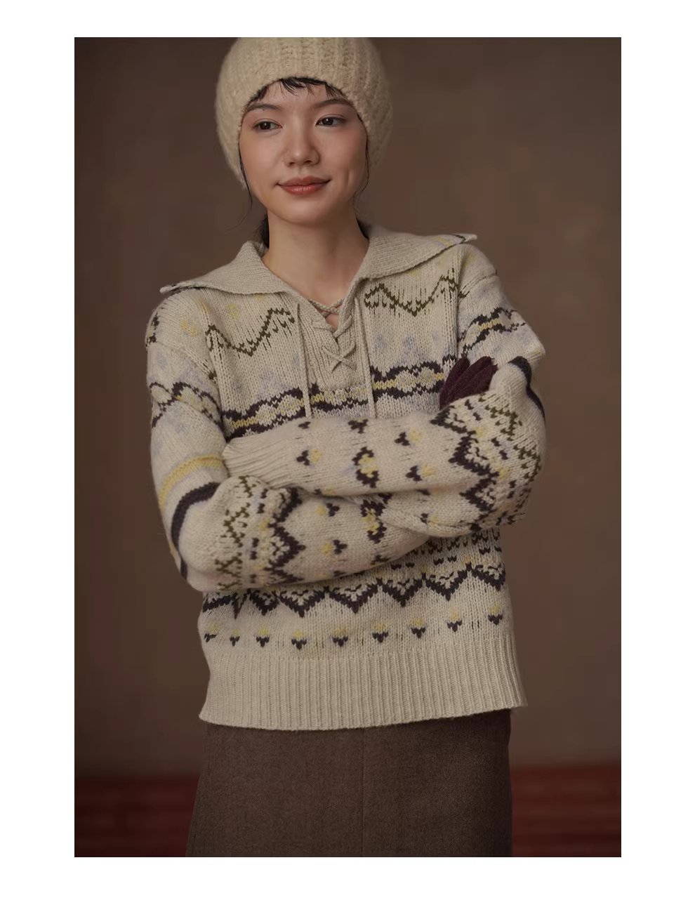 復古麋鹿100羊毛寬鬆H版落肩袖大翻領流蘇綁帶門衫毛衣,復古麋鹿100羊毛寬鬆H版落肩袖大翻領流蘇綁帶門衫毛衣,HBEW1182,復古麋鹿100羊毛寬鬆H版落肩袖大翻領流蘇綁帶門衫毛衣,大翻領設計,羊毛100%