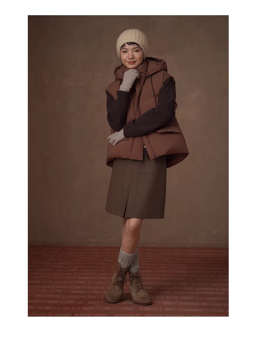 復古少女感綿羊毛混紡挺括呢料靈動褶襉高腰顯瘦半身裙,復古少女感綿羊毛混紡挺括呢料靈動褶襉高腰顯瘦半身裙,HBEW2042,復古少女感綿羊毛混紡挺括呢料靈動褶襉高腰顯瘦半身裙,口袋造型,羊毛混紡