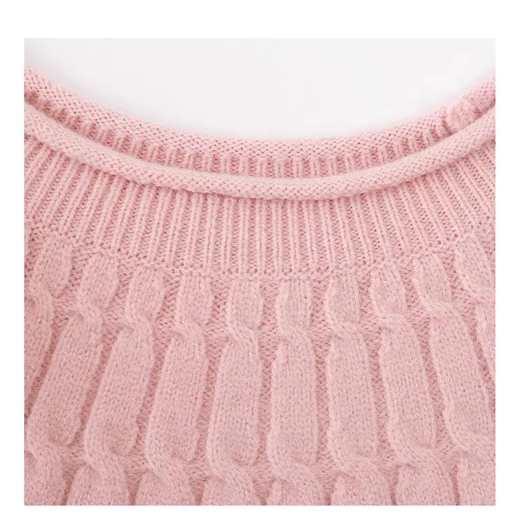 粉紅扭花捲邊長袖毛衣女25冬季新款甜美圓領上衣,粉紅扭花捲邊長袖毛衣女25冬季新款甜美圓領上衣,HBEW1188,粉紅扭花捲邊長袖毛衣女25冬季新款甜美圓領上衣,捲邊衣襬,扭花針織