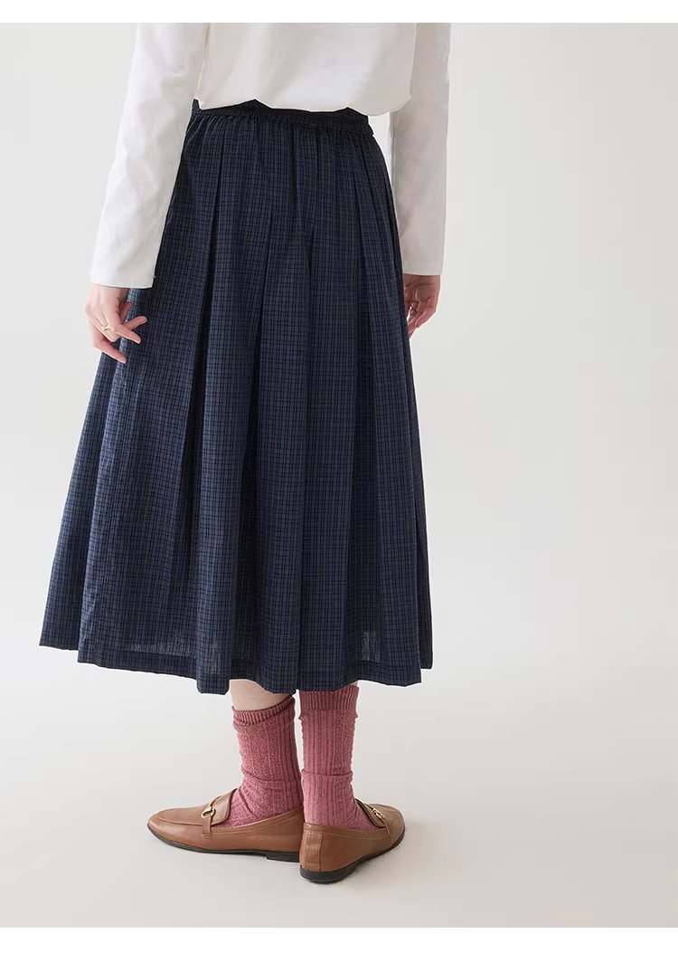 藍格百褶a字純棉半身裙女春季新款鬆緊腰中長裙,藍格百褶a字純棉半身裙女春季新款鬆緊腰中長裙,HBFS2000,藍格百褶a字純棉半身裙女春季新款鬆緊腰中長裙,復古格紋,全棉面料