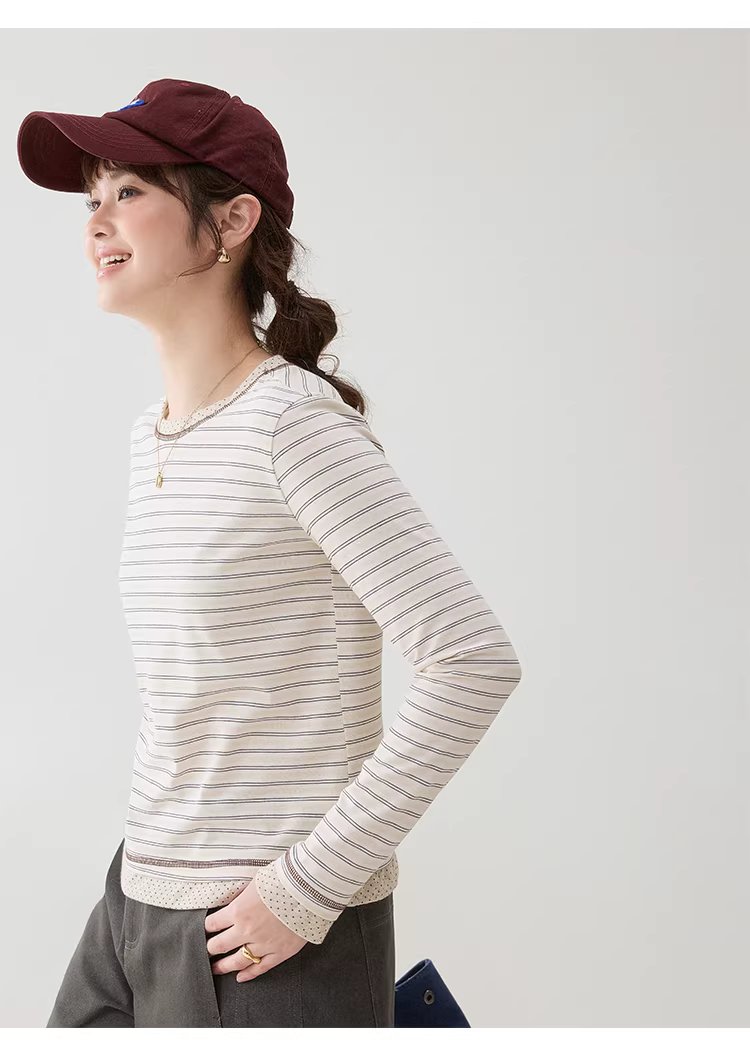 波點拼接圓領條紋T恤女26春季新款短長袖上衣,波點拼接圓領條紋T恤女26春季新款短長袖上衣,HBFS1008,波點拼接圓領條紋T恤女26春季新款短長袖上衣,波點拼接,青春休閒