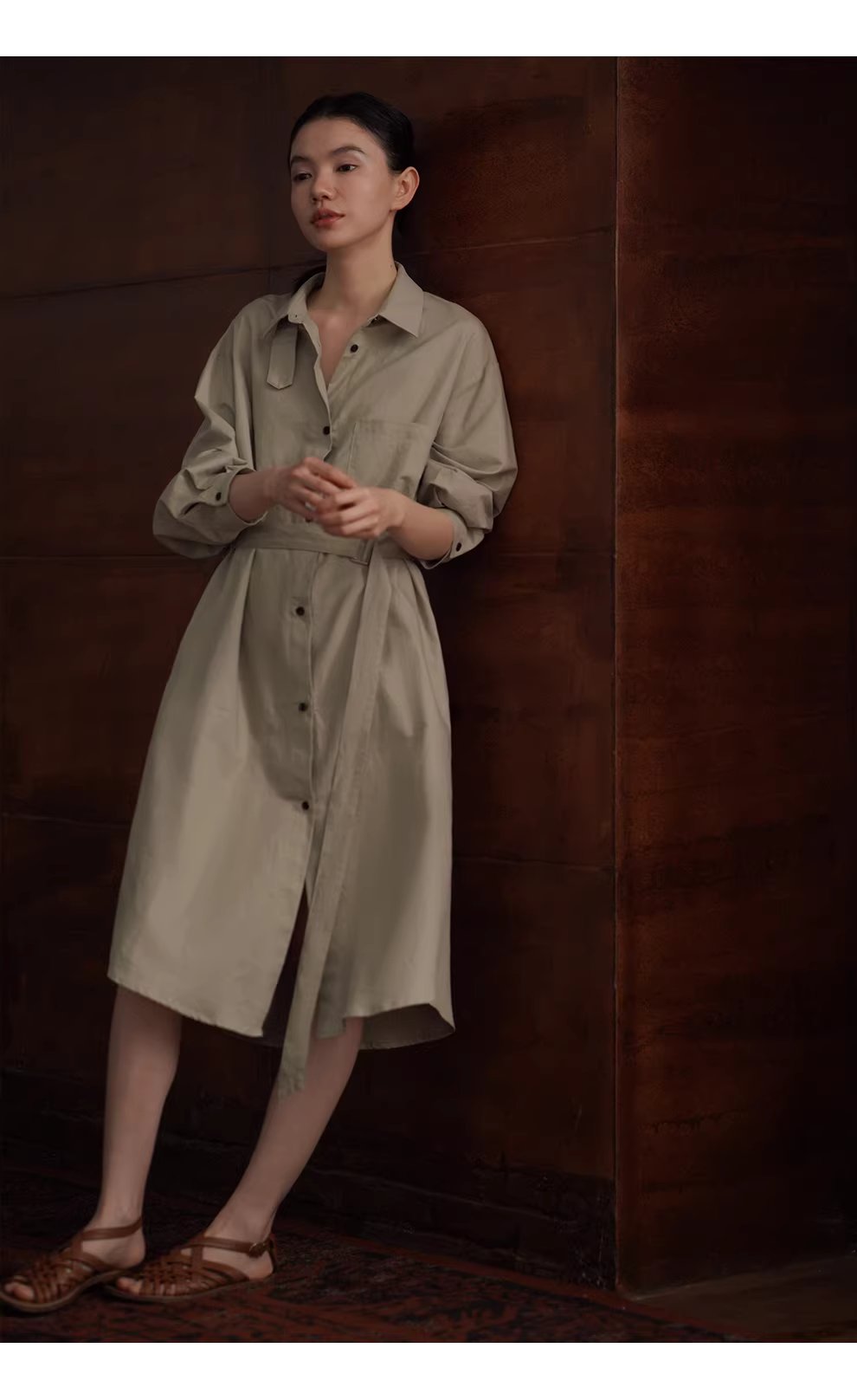 日常友善清透亞麻棉混紡襯衫領寬鬆H版型腰帶通勤洋裝,日常友善清透亞麻棉混紡襯衫領寬鬆H版型腰帶通勤洋裝,HBFS7003,日常友善清透亞麻棉混紡襯衫領寬鬆H版型腰帶通勤洋裝,通勤俐落,棉麻材質