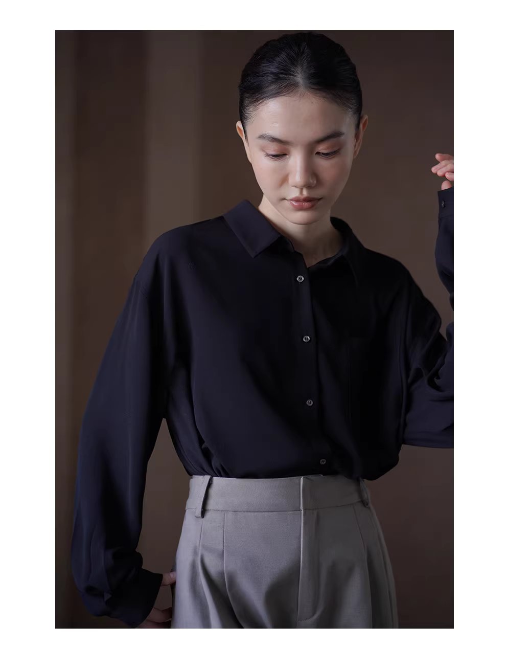 輕盈絲滑雙面雪紡顯瘦垂感落肩基本款簡約翻領通勤襯衫,輕盈絲滑雙面雪紡顯瘦垂感落肩基本款簡約翻領通勤襯衫,HBFS1017,輕盈絲滑雙面雪紡顯瘦垂感落肩基本款簡約翻領通勤襯衫,絲滑垂墜,簡約帥氣