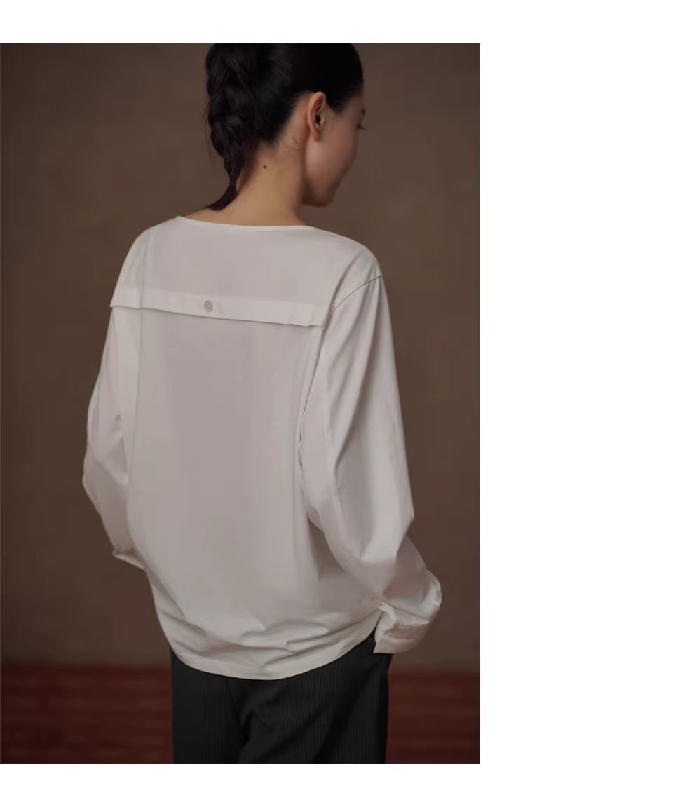 舒適高支棉基礎可單穿長袖後背分割落肩寬鬆顯瘦圓領T恤,舒適高支棉基礎可單穿長袖後背分割落肩寬鬆顯瘦圓領T恤,HBFS1022,舒適高支棉基礎可單穿長袖後背分割落肩寬鬆顯瘦圓領T恤,材質耐磨,版型修飾