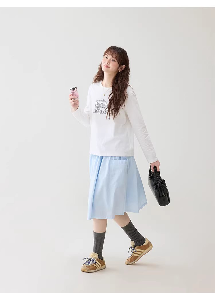 漫畫感線條圖案繡花T恤女春季新款純棉圓領上衣,漫畫感線條圖案繡花T恤女春季新款純棉圓領上衣,HBFS1030,漫畫感線條圖案繡花T恤女春季新款純棉圓領上衣,童趣印花,全棉面料