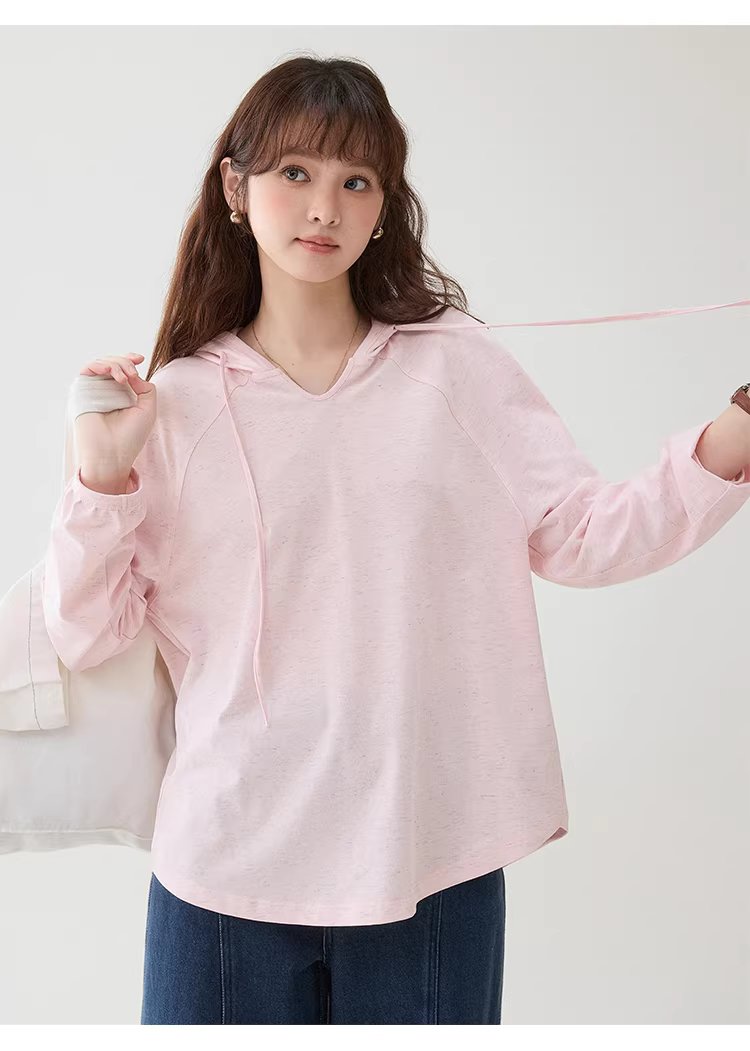 彩織小v領連帽插肩袖T恤女春季新款減齡寬鬆上衣,彩織小v領連帽插肩袖T恤女春季新款減齡寬鬆上衣,HBFS1035,彩織小v領連帽插肩袖T恤女春季新款減齡寬鬆上衣,V領連帽,寬鬆舒適