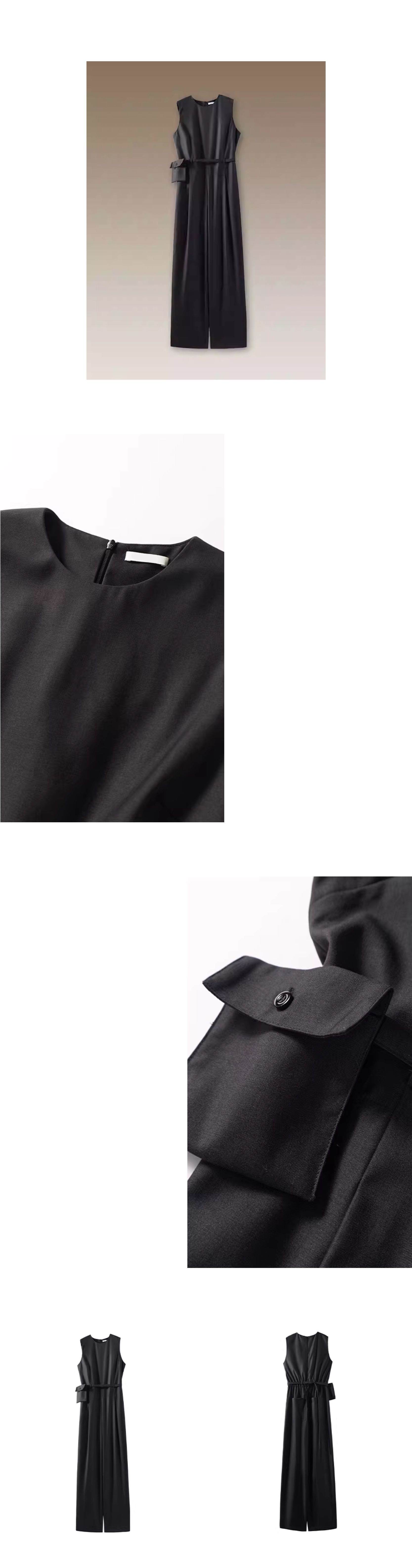 高級高智時髦無袖連身褲寬鬆顯瘦簡約立體口袋腰包長褲,高級高智時髦無袖連身褲寬鬆顯瘦簡約立體口袋腰包長褲,HBFS3012,高級高智時髦無袖連身褲寬鬆顯瘦簡約立體口袋腰包長褲,細膩啞光,調節腰帶