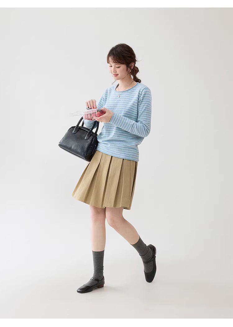 撞色條紋花點捲邊針織衫女春季新款寬鬆長袖上衣,撞色條紋花點捲邊針織衫女春季新款寬鬆長袖上衣,HBFS1043,撞色條紋花點捲邊針織衫女春季新款寬鬆長袖上衣,捲邊衣襬,花點面料