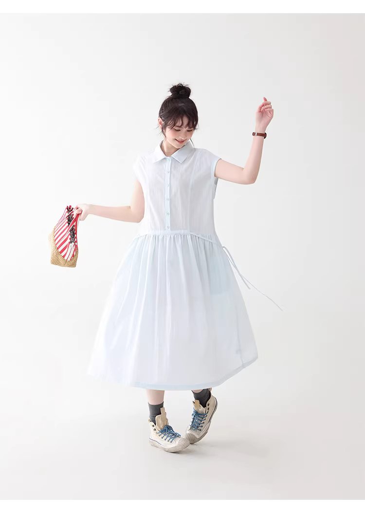 純色繫帶收腰大擺洋裝女26夏季新款polo領長裙,純色繫帶收腰大擺洋裝女26夏季新款polo領長裙,HBFS7017,純色繫帶收腰大擺洋裝女26夏季新款polo領長裙,襯衫洋裝,天絲混棉