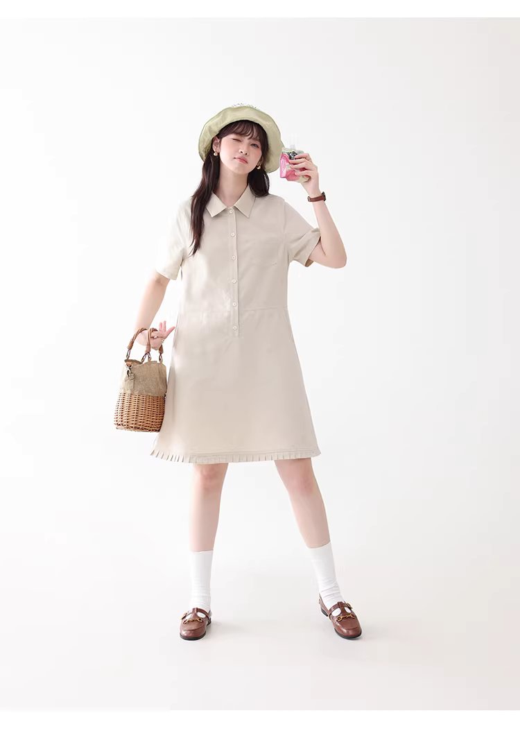 日系polo領花邊洋裝女26夏季新款a字襯衫短裙,日系polo領花邊洋裝女26夏季新款a字襯衫短裙,HBFS7018,日系polo領花邊洋裝女26夏季新款a字襯衫短裙,翻領排扣,天絲混棉