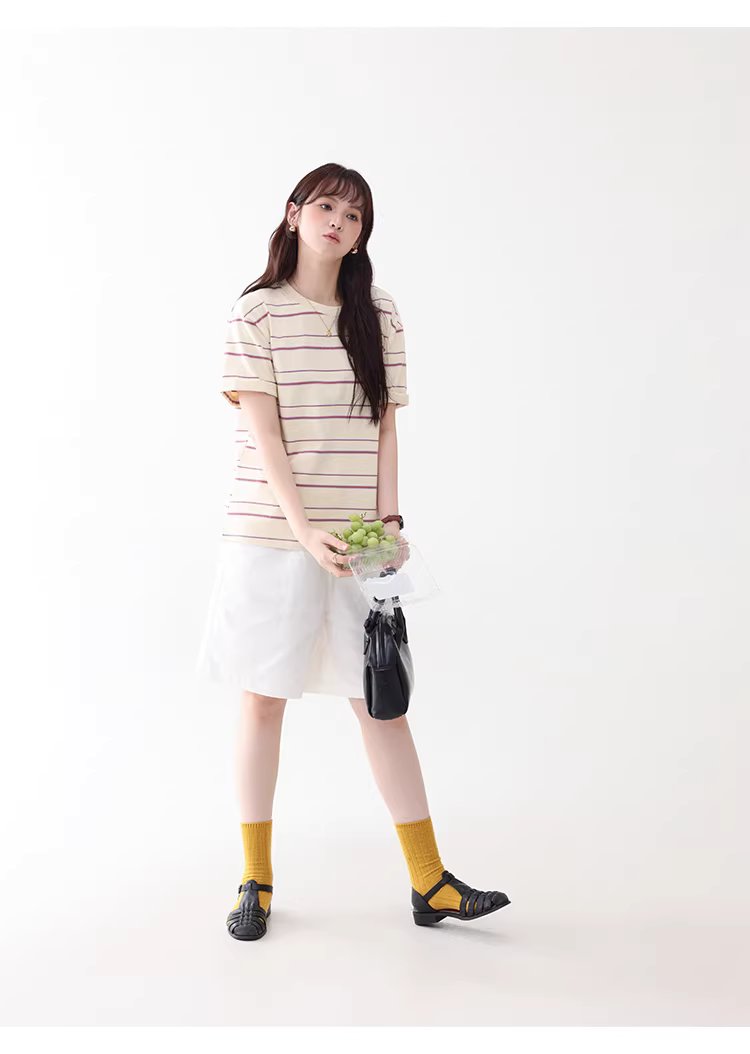 多巴胺撞色條紋落肩短袖T恤女夏季新款甜美圓領上衣,多巴胺撞色條紋落肩短袖T恤女夏季新款甜美圓領上衣,HBFS1050,多巴胺撞色條紋落肩短袖T恤女夏季新款甜美圓領上衣,撞色橫紋,舒適面料