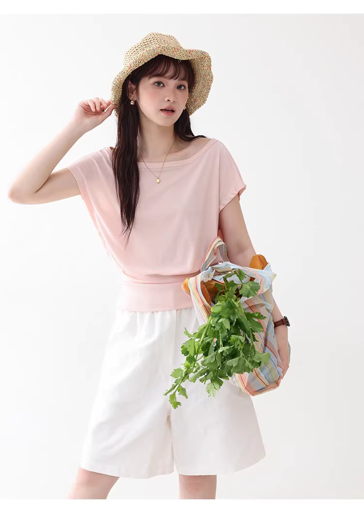 一字領收腰顯瘦寬鬆T恤女夏季新款粉紅短袖上衣,一字領收腰顯瘦寬鬆T恤女夏季新款粉紅短袖上衣,HBFS1052,一字領收腰顯瘦寬鬆T恤女夏季新款粉紅短袖上衣,青春休閒,天絲混棉