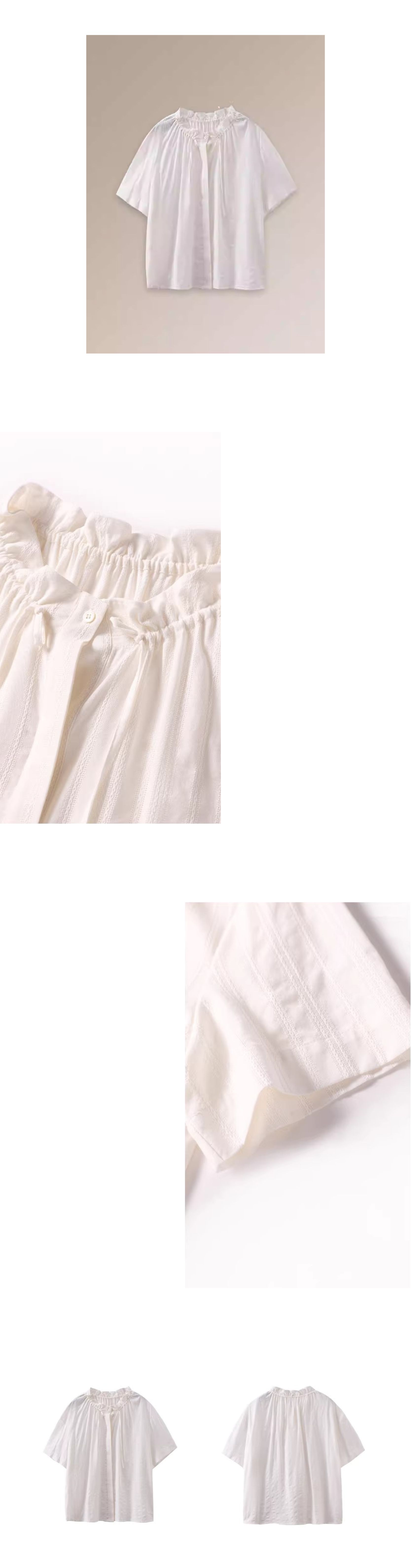 法式花邊立領亞麻棉混紡立體繡花豎條紋寬鬆短袖襯衫女,法式花邊立領亞麻棉混紡立體繡花豎條紋寬鬆短袖襯衫女,HBFS1066,法式花邊立領亞麻棉混紡立體繡花豎條紋寬鬆短袖襯衫女,立體花紋,法式剪裁