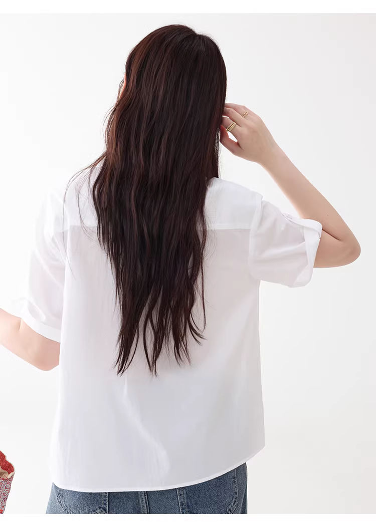 日系白色純棉短袖襯衫女夏季新款基本款寬鬆上衣,日系白色純棉短袖襯衫女夏季新款基本款寬鬆上衣,HBFS1084,日系白色純棉短袖襯衫女夏季新款基本款寬鬆上衣,日系清新,全棉面料