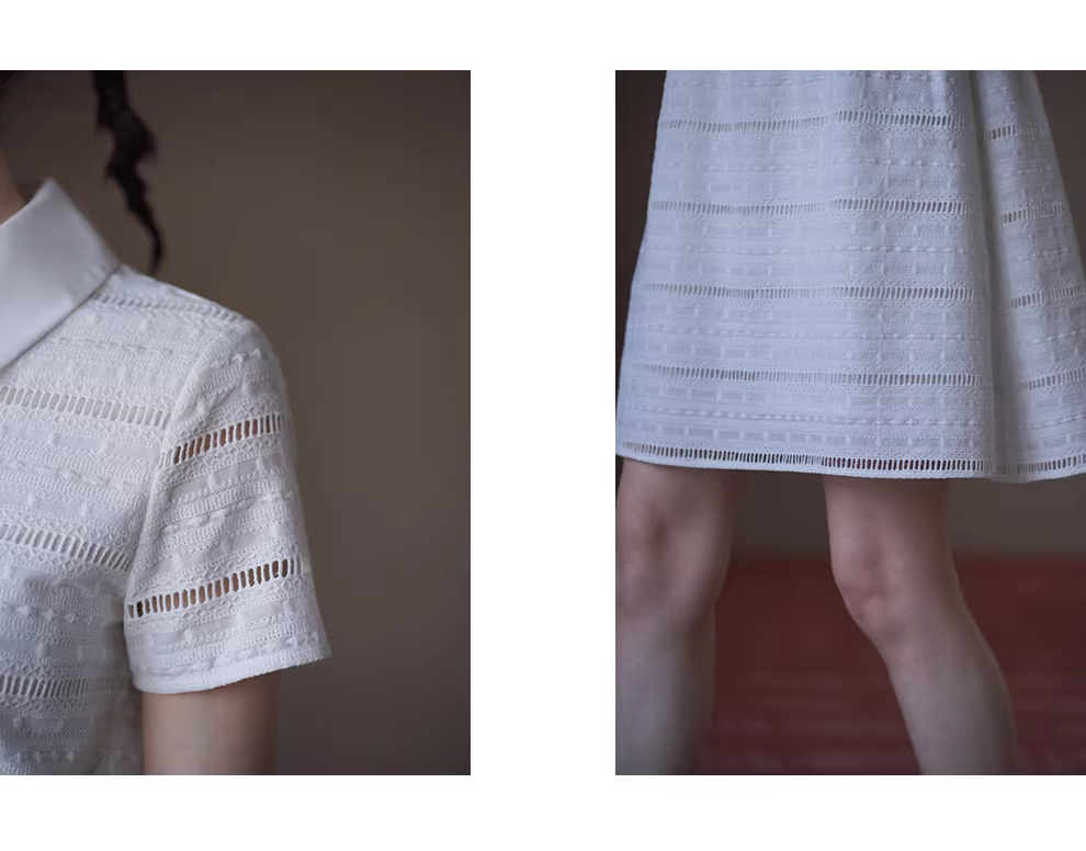 午後遊園洋裝立體鏤空提花刺繡高腰短版Polo領裙子女,午後遊園洋裝立體鏤空提花刺繡高腰短版Polo領裙子女,HBFS7036,午後遊園洋裝立體鏤空提花刺繡高腰短版Polo領裙子女,純棉親膚,鏤空緹花