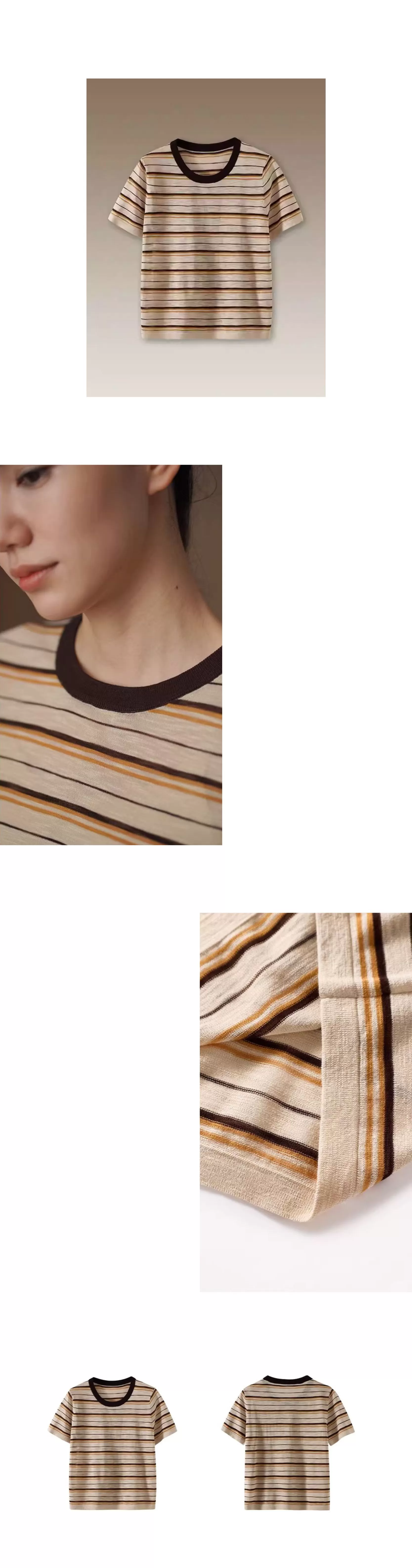 沙灘條紋超爽竹節麻紗線撞色圓領短袖寬鬆顯瘦針織上衣,沙灘條紋超爽竹節麻紗線撞色圓領短袖寬鬆顯瘦針織上衣,HBFS1095,沙灘條紋超爽竹節麻紗線撞色圓領短袖寬鬆顯瘦針織上衣,舒適清爽,撞色領口