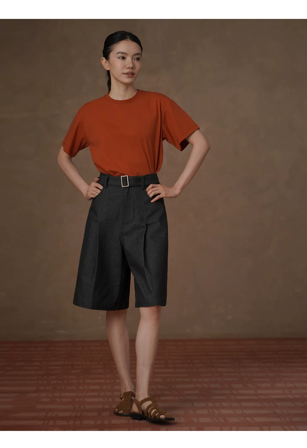 復古深海牛仔柔軟水洗可調式腰帶顯瘦寬鬆挺括五分短褲,復古深海牛仔柔軟水洗可調式腰帶顯瘦寬鬆挺括五分短褲,HBFS3026,復古深海牛仔柔軟水洗可調式腰帶顯瘦寬鬆挺括五分短褲,挺版親膚,高腰復古