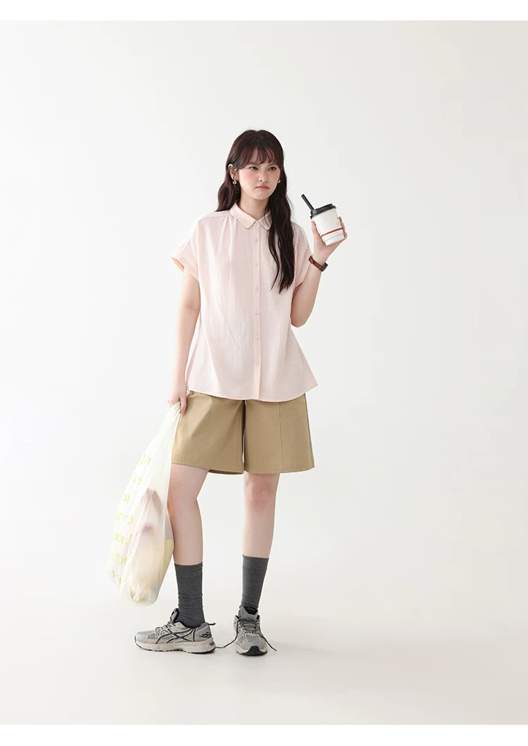 甜美純色小翻領短袖襯衫女夏新款寬鬆單排扣上衣,襯衫,韓系女裝,甜美純色小翻領短袖襯衫女夏新款寬鬆單排扣上衣,HBFS1100,甜美純色小翻領短袖襯衫女夏新款寬鬆單排扣上衣