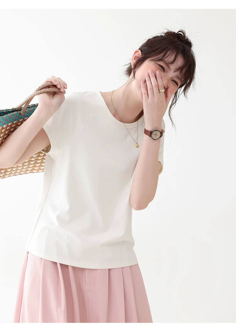 雙面長絨棉舒適短袖T恤女夏季新款通勤百搭上衣,雙面長絨棉舒適短袖T恤女夏季新款通勤百搭上衣,HBFS1105,雙面長絨棉舒適短袖T恤女夏季新款通勤百搭上衣,必備單品,天絲混棉