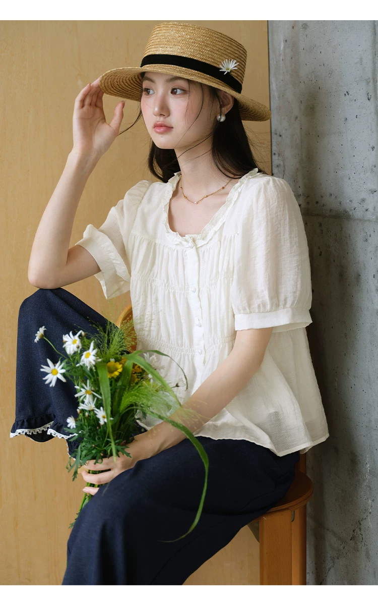 大尺碼2026巨好看短袖襯衫洋氣夏季娃娃衫上衣女漂亮新款小衫,大尺碼2026巨好看短袖襯衫洋氣夏季娃娃衫上衣女漂亮新款小衫,HBFS1172,大尺碼2026巨好看短袖襯衫洋氣夏季娃娃衫上衣女漂亮新款小衫,荷葉邊領,抓褶細節