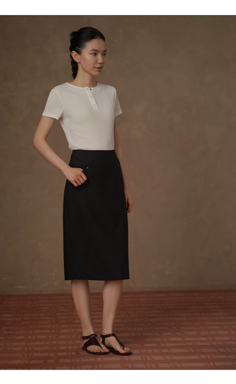 韓女亨利領T恤萊賽爾漢麻棉混紡合身顯瘦通勤短袖上衣女,韓女亨利領T恤萊賽爾漢麻棉混紡合身顯瘦通勤短袖上衣女,HBFS1203,韓女亨利領T恤萊賽爾漢麻棉混紡合身顯瘦通勤短袖上衣女,坑條合身,版型顯瘦