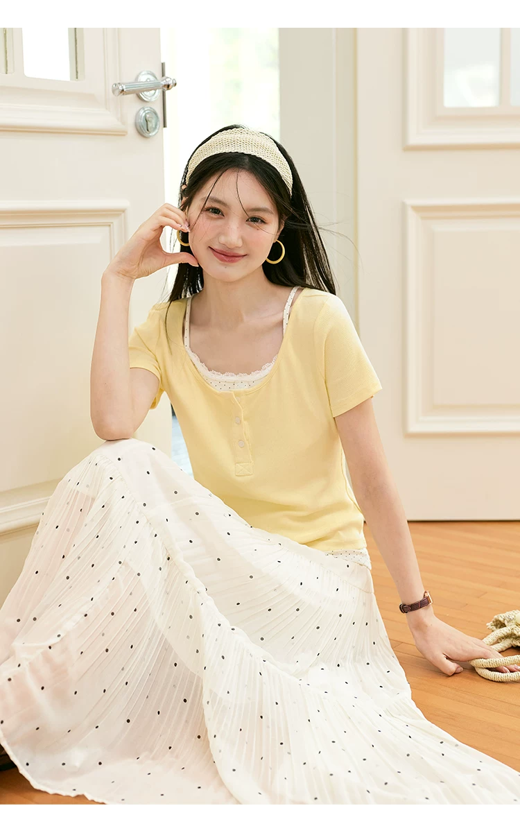 大尺碼波點吊帶拼接假兩件短袖T恤女夏2026新款絕美黃色上衣,大尺碼波點吊帶拼接假兩件短袖T恤女夏2026新款絕美黃色上衣,HBFS1229,大尺碼波點吊帶拼接假兩件短袖T恤女夏2026新款絕美黃色上衣,中大尺碼,假兩件式