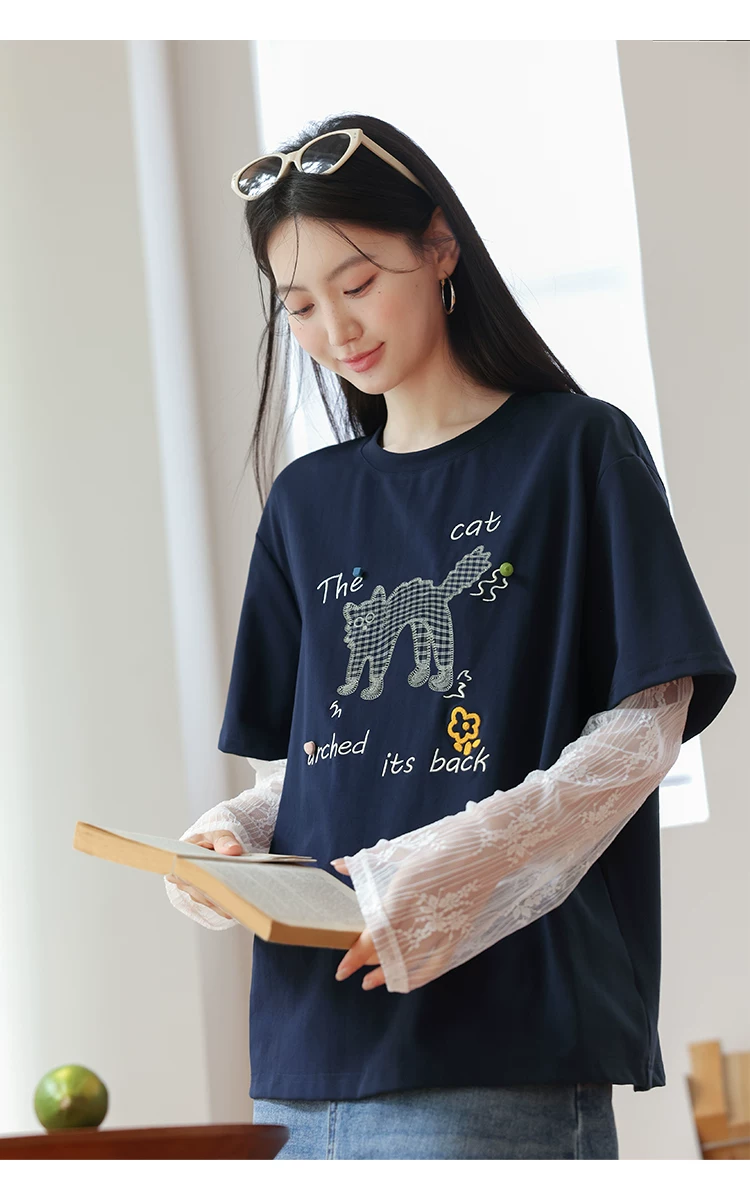 大尺碼蕾絲拼接長袖T恤早秋女裝2026新款寬鬆貓咪刺繡上衣女,大尺碼蕾絲拼接長袖T恤早秋女裝2026新款寬鬆貓咪刺繡上衣女,HBFS1301,大尺碼蕾絲拼接長袖T恤早秋女裝2026新款寬鬆貓咪刺繡上衣女,中大尺碼,蕾絲拼接
