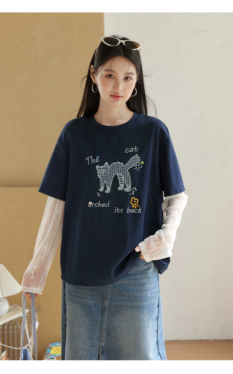 大尺碼蕾絲拼接長袖T恤早秋女裝2026新款寬鬆貓咪刺繡上衣女,大尺碼蕾絲拼接長袖T恤早秋女裝2026新款寬鬆貓咪刺繡上衣女,HBFS1301,大尺碼蕾絲拼接長袖T恤早秋女裝2026新款寬鬆貓咪刺繡上衣女,中大尺碼,蕾絲拼接