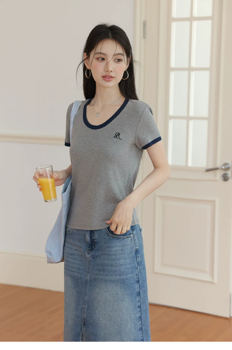 大尺碼胖mm巨遮肚夏裝正肩短袖T恤女2026新款寬鬆灰色上衣女,大尺碼胖mm巨遮肚夏裝正肩短袖T恤女2026新款寬鬆灰色上衣女,HBFS1302,大尺碼胖mm巨遮肚夏裝正肩短袖T恤女2026新款寬鬆灰色上衣女,中大尺碼,撞色拼接