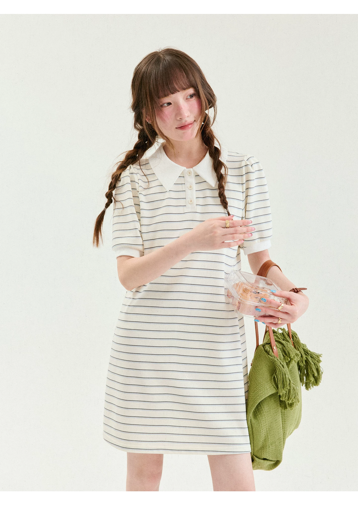 減齡翻領條紋泡泡袖洋裝女夏季新款少女感短裙,減齡翻領條紋泡泡袖洋裝女夏季新款少女感短裙,HBFS7188,減齡翻領條紋泡泡袖洋裝女夏季新款少女感短裙,翻領造型,泡泡袖