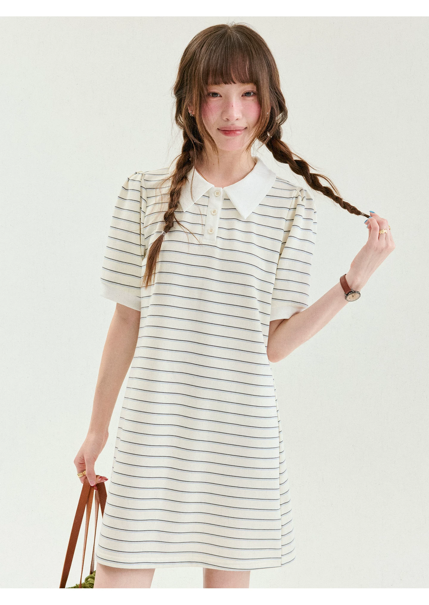 減齡翻領條紋泡泡袖洋裝女夏季新款少女感短裙,減齡翻領條紋泡泡袖洋裝女夏季新款少女感短裙,HBFS7188,減齡翻領條紋泡泡袖洋裝女夏季新款少女感短裙,翻領造型,泡泡袖