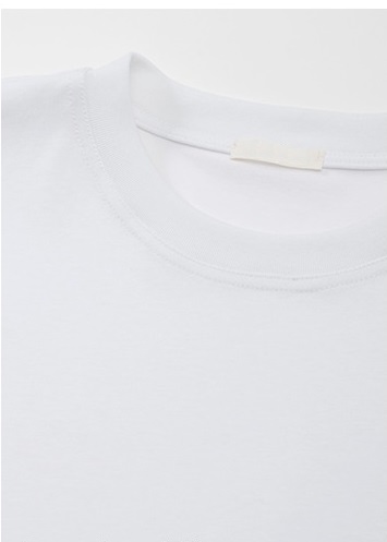 清涼雙拼基礎款寬鬆白T條紋折邊休閒圓領短袖上衣