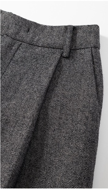 定製級高捻羊毛斜紋肌理寬鬆直筒西裝顯瘦長褲