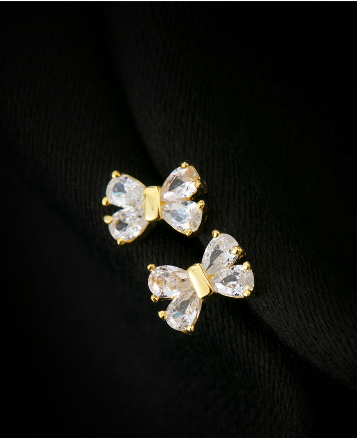 水晶鋯石蝴蝶結耳環女精緻小巧設計高級感s925銀輕奢氣質百搭耳飾