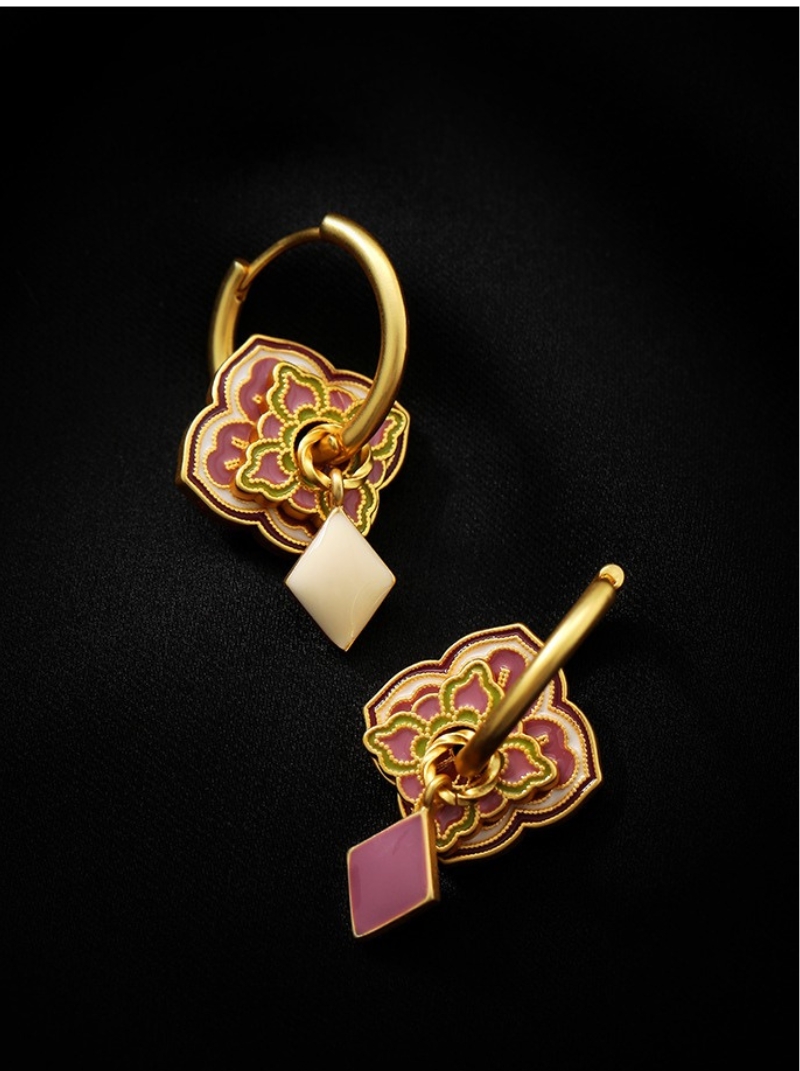 新品中式樹莓紫耳墜耳環女小眾高級設計感一款多戴滴釉亮彩耳圈耳飾