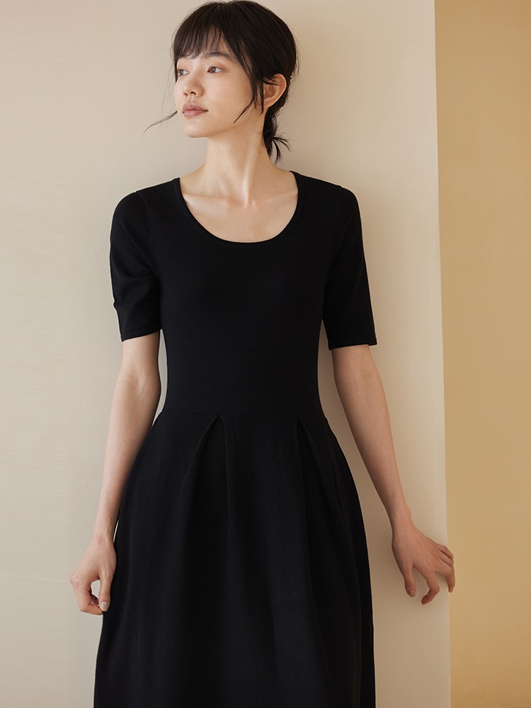 優雅氣質赫本風小黑裙收腰顯瘦高彈冰絲不悶熱連身裙洋裝