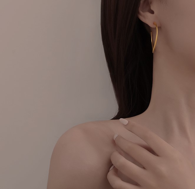 韓國新款氣質短髮K金色耳環