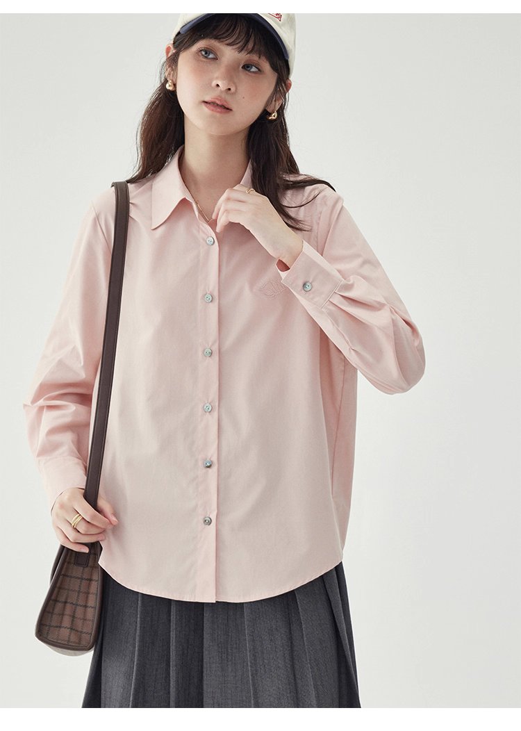 單排扣寬鬆繡襯衫女秋季新款慵懶長袖上衣