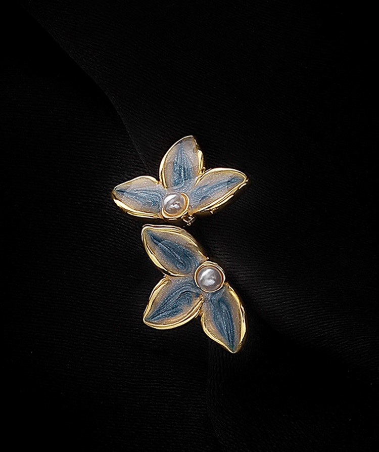 滴釉藍金色花朵耳環
